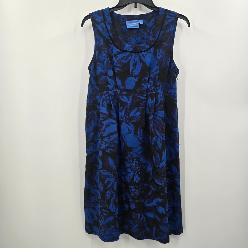 Simply Vera Vera‎ Wang Blue Black Floral Sleeveless Sheath Dress Womens Size 10